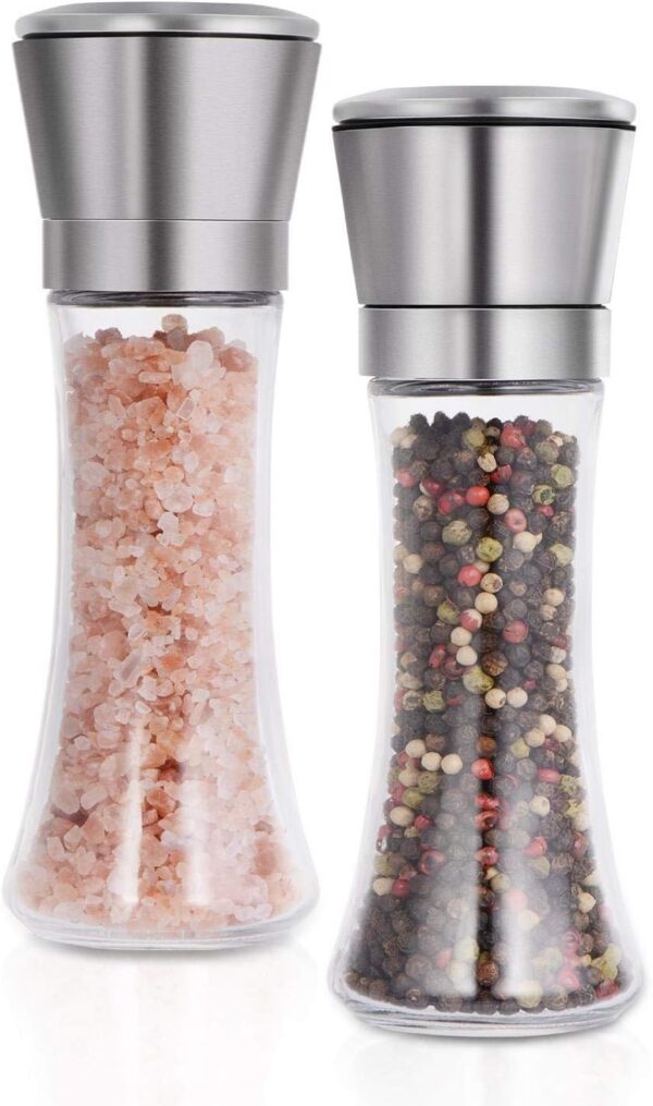 Pepper And Salt Grinder Mill With Glass Body Stainless Steel Brush Set Of 2