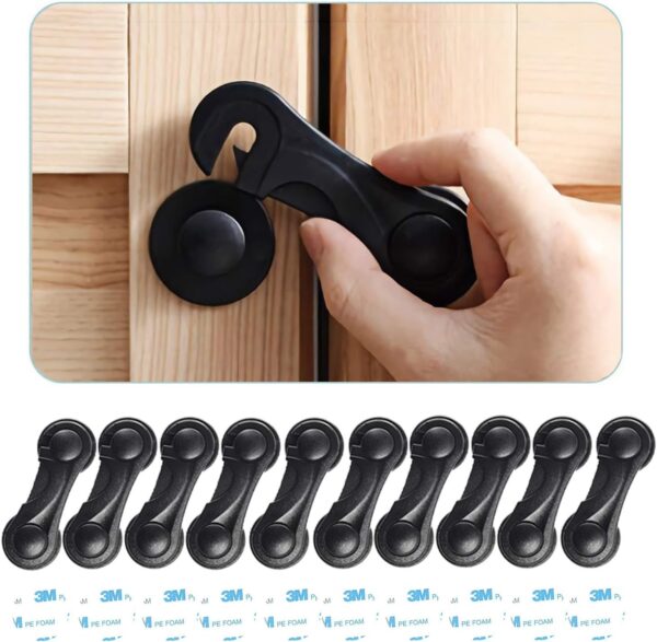 Child Safety Cabinet Locks (10 Pack) ,with 10 Extra 3M Adhesives (Black)