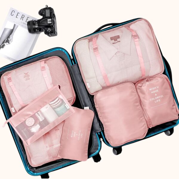 VAGREEZ Packing Cubes 7 Pcs Travel Luggage Packing Organizers Set with Toiletry Bag (Pink) - Image 2